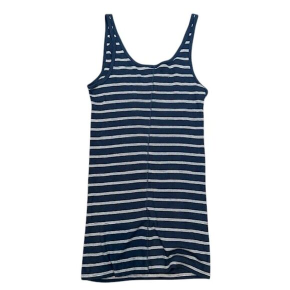 Vince Navy Blue and White Striped Ribbed Knit Long Tank Stretch Size Medium - Picture 2 of 9